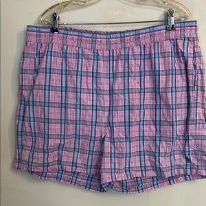 Polo Ralph Lauren Mesh Lined Elastic Waist Swim Bottom Pink Plaid Mens XXL